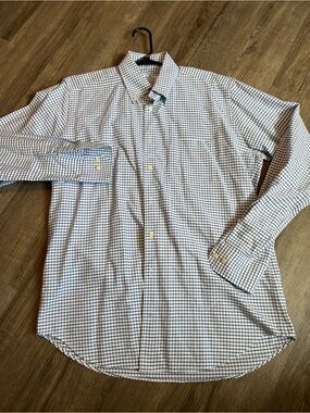 Classic Men's Bird Dog Bay White and Navy Check Button-Down Shirt L